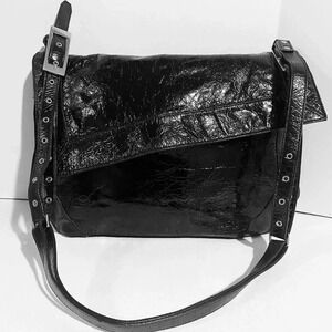 Kooba black leather patent leather shoulder handbag